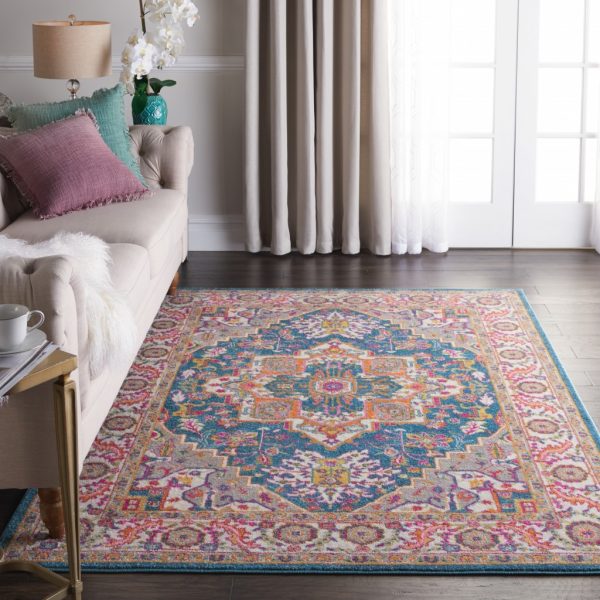 4?x 6?Teal and Pink Medallion Area Rug - Image 3