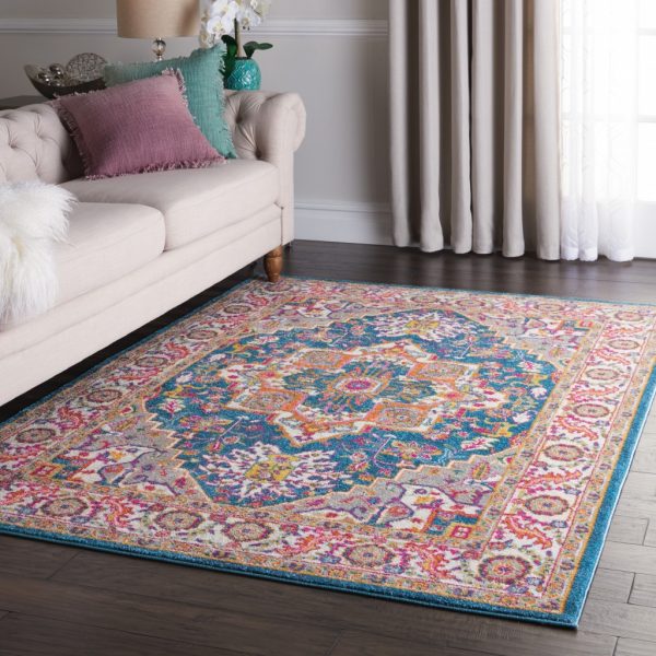 4?x 6?Teal and Pink Medallion Area Rug - Image 4