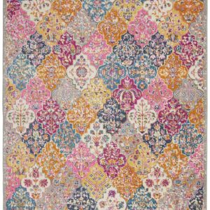 5?x 7?Muted Brights Floral Diamond Area Rug