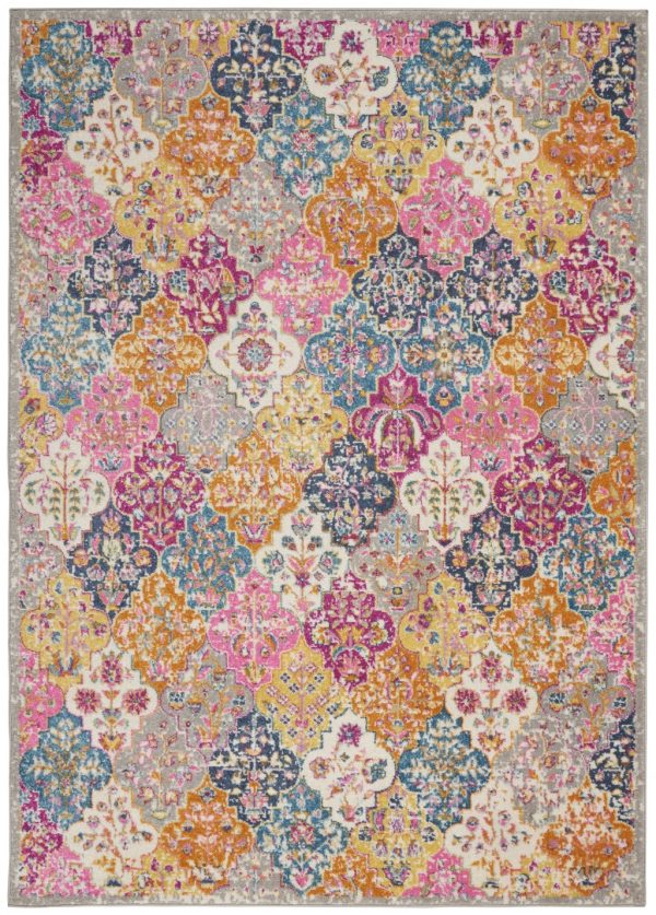 5?x 7?Muted Brights Floral Diamond Area Rug