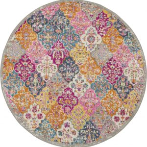 5?Round Muted Brights Floral Diamond Area Rug