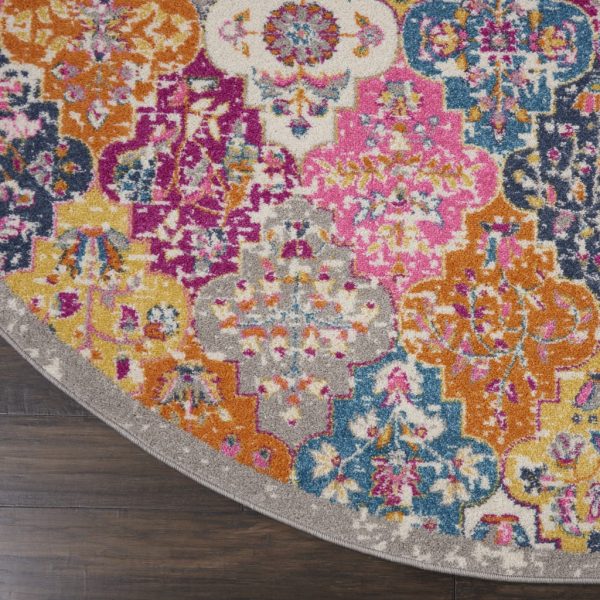 5?Round Muted Brights Floral Diamond Area Rug - Image 2