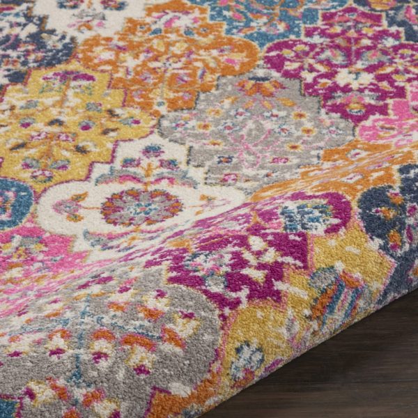 5?Round Muted Brights Floral Diamond Area Rug - Image 3