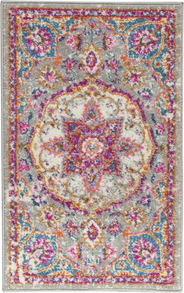 2?x 3?Gray and Pink Medallion Scatter Rug