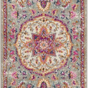 2?x 8?Gray and Pink Medallion Runner Rug