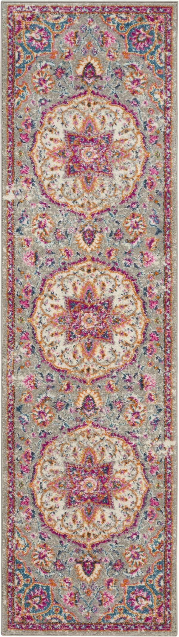 2?x 8?Gray and Pink Medallion Runner Rug