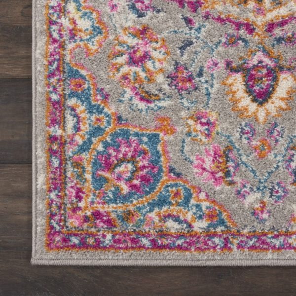 2?x 8?Gray and Pink Medallion Runner Rug - Image 2