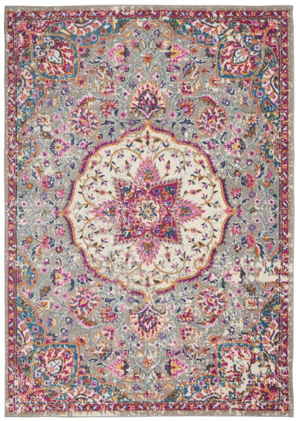 4?x 6?Gray and Pink Medallion Area Rug