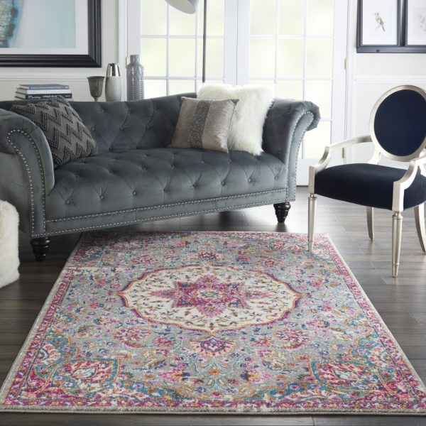4?x 6?Gray and Pink Medallion Area Rug - Image 4