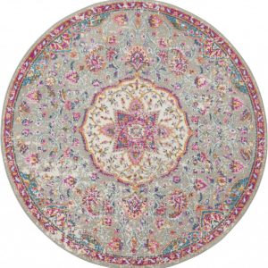 4?Round Gray and Pink Medallion Area Rug
