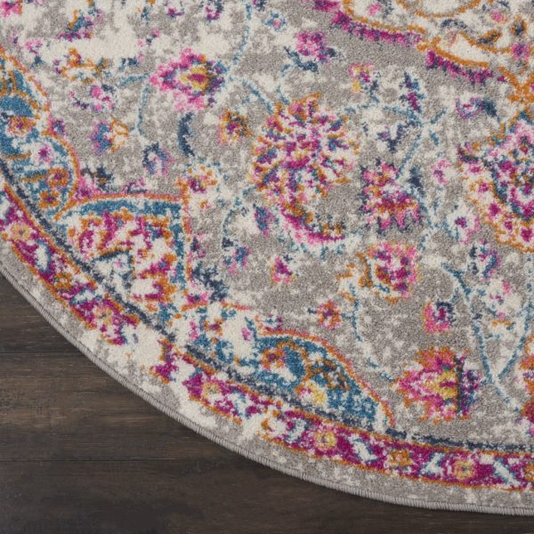 4?Round Gray and Pink Medallion Area Rug - Image 2