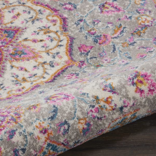 4?Round Gray and Pink Medallion Area Rug - Image 3