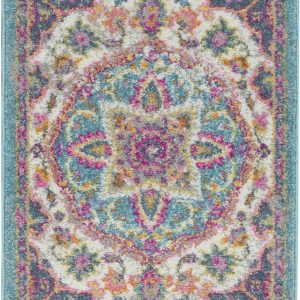 2?x 3?Pink and Blue Floral Medallion Scatter Rug
