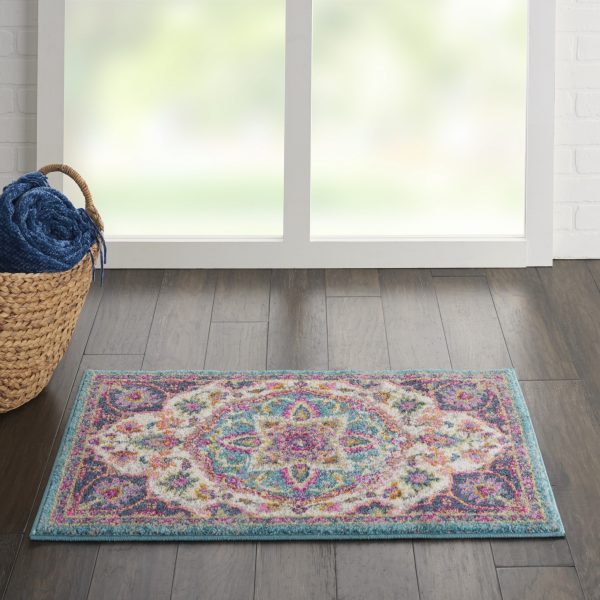 2?x 3?Pink and Blue Floral Medallion Scatter Rug - Image 3