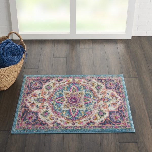 2?x 3?Pink and Blue Floral Medallion Scatter Rug - Image 4