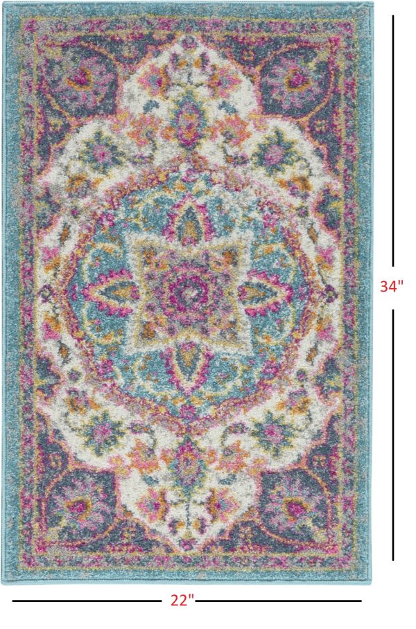 2?x 3?Pink and Blue Floral Medallion Scatter Rug - Image 5