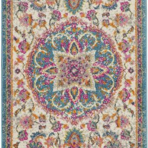 2?x 6?Pink and Blue Floral Medallion Runner Rug