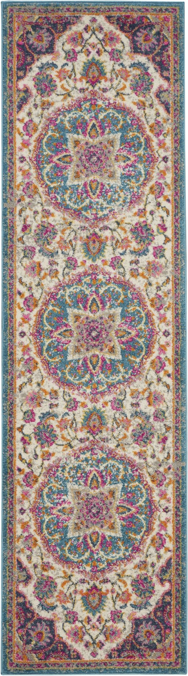 2?x 6?Pink and Blue Floral Medallion Runner Rug