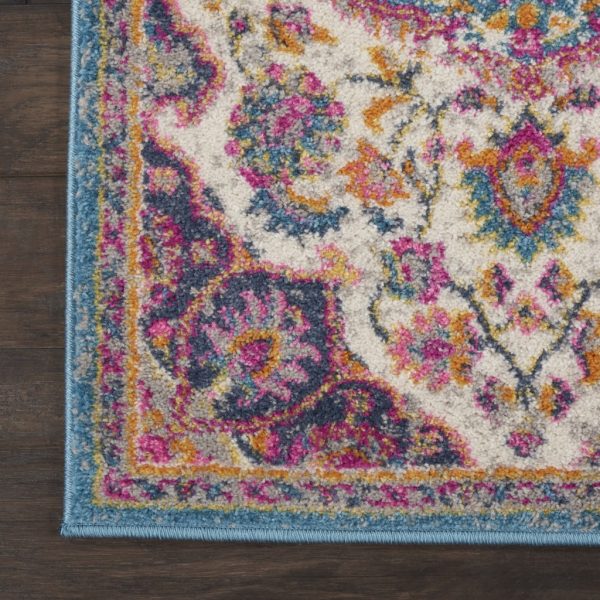 2?x 6?Pink and Blue Floral Medallion Runner Rug - Image 2