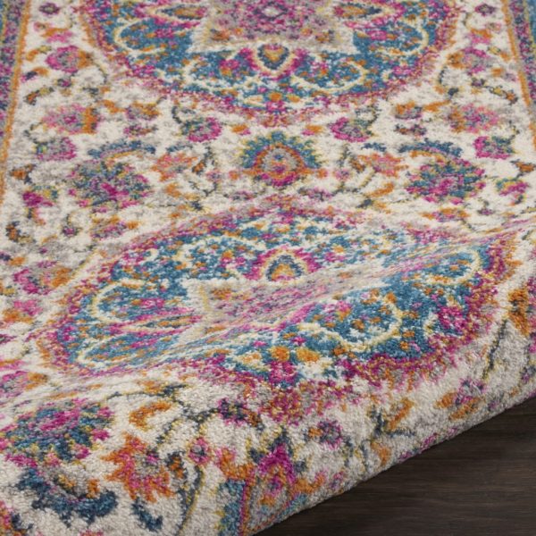 2?x 6?Pink and Blue Floral Medallion Runner Rug - Image 3