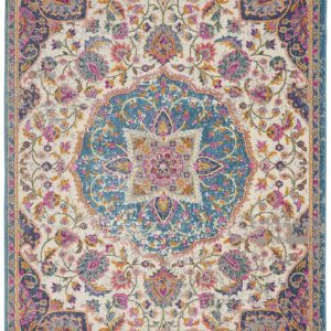 4?x 6?Pink and Blue Floral Medallion Area Rug