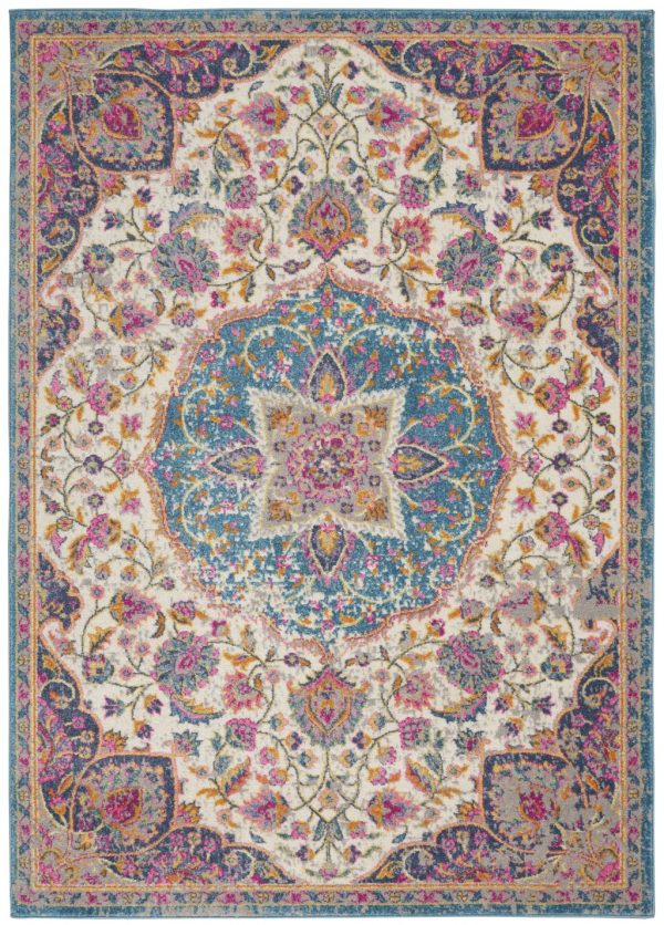 4?x 6?Pink and Blue Floral Medallion Area Rug