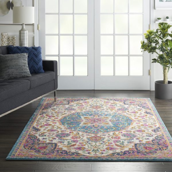 4?x 6?Pink and Blue Floral Medallion Area Rug - Image 2
