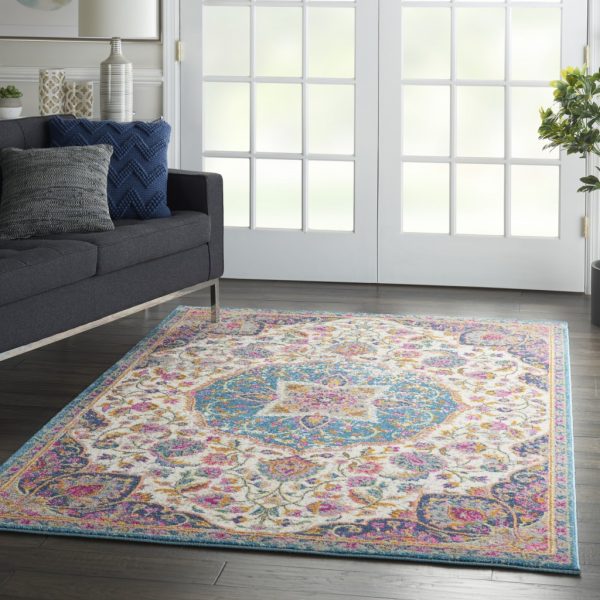 4?x 6?Pink and Blue Floral Medallion Area Rug - Image 4