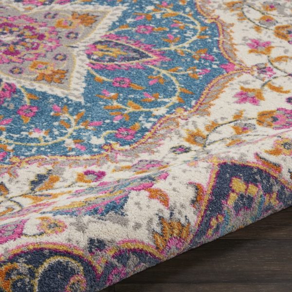 5?Round Pink and Blue Floral Medallion Area Rug - Image 2