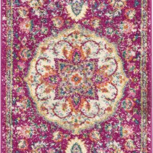 2?x 6?Pink and Ivory Medallion Runner Rug