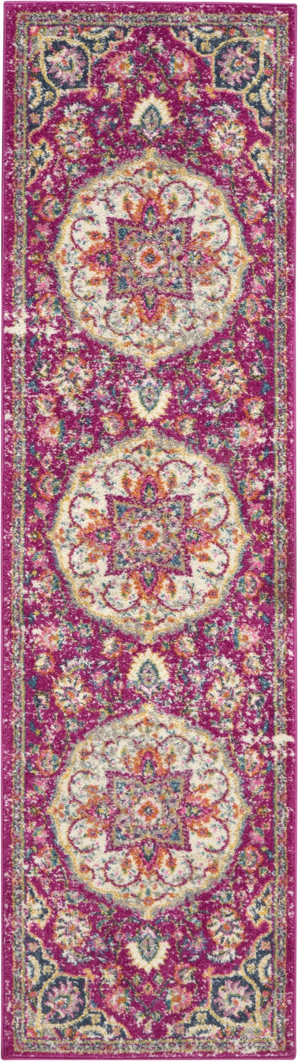 2?x 6?Pink and Ivory Medallion Runner Rug