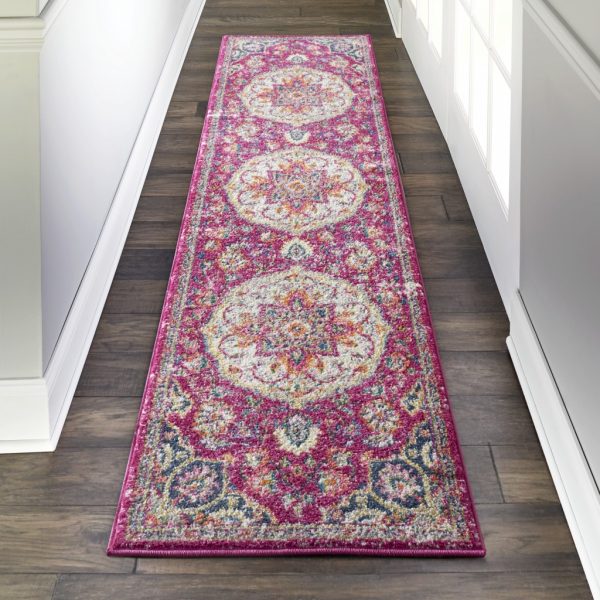 2?x 6?Pink and Ivory Medallion Runner Rug - Image 4
