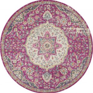 5?Round Pink and Ivory Medallion Area Rug