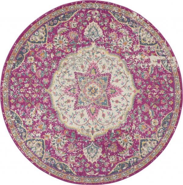 5?Round Pink and Ivory Medallion Area Rug