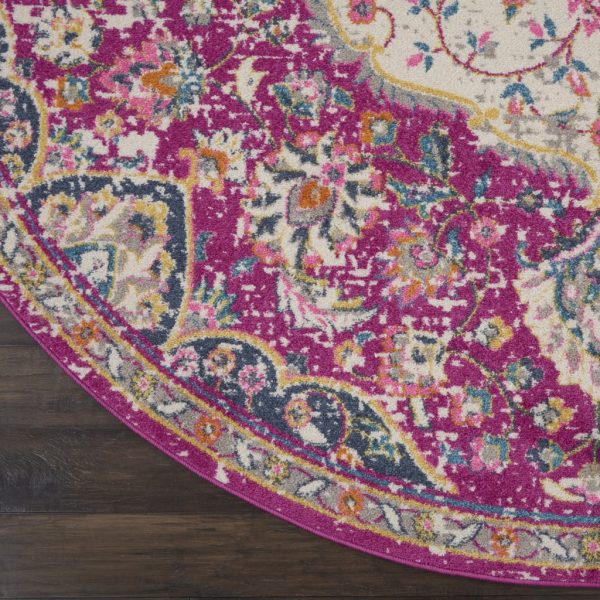 5?Round Pink and Ivory Medallion Area Rug - Image 2