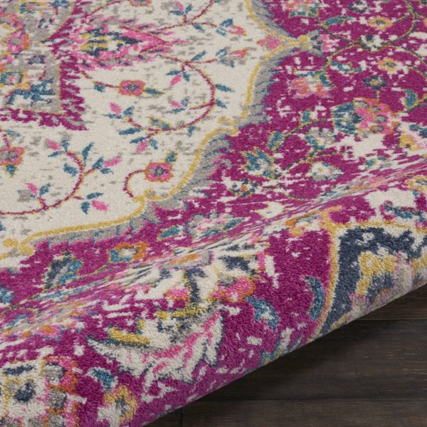5?Round Pink and Ivory Medallion Area Rug - Image 3
