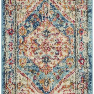 2?x 3?Ivory and Light Blue Distressed Scatter Rug