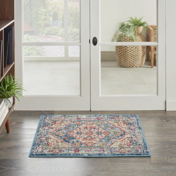 2?x 3?Ivory and Light Blue Distressed Scatter Rug - Image 4