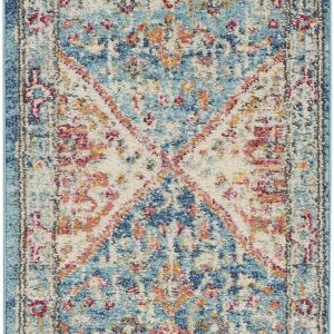 2?x 8?Ivory and Light Blue Distressed Runner Rug