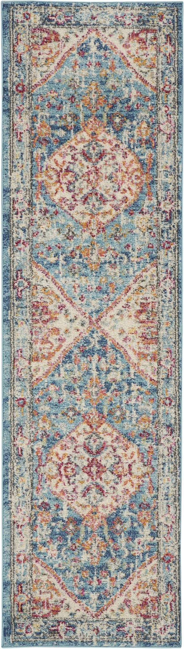 2?x 8?Ivory and Light Blue Distressed Runner Rug