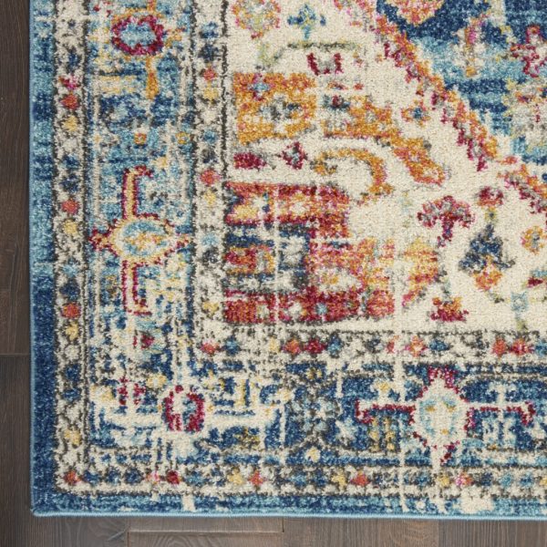 2?x 8?Ivory and Light Blue Distressed Runner Rug - Image 2