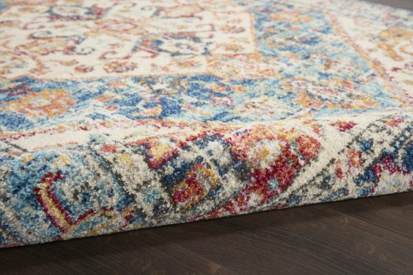 2?x 8?Ivory and Light Blue Distressed Runner Rug - Image 3