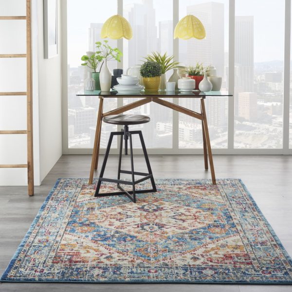 4?x 6?Ivory and Light Blue Distressed Area Rug - Image 4