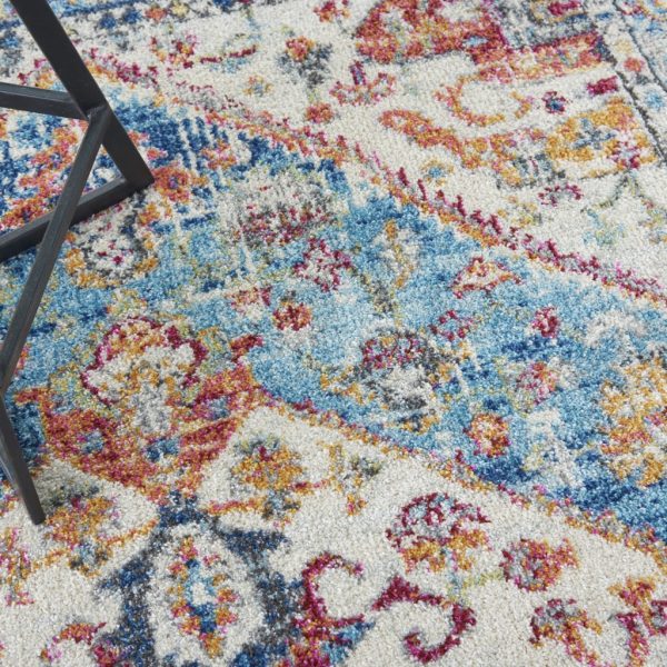 4?x 6?Ivory and Light Blue Distressed Area Rug - Image 5