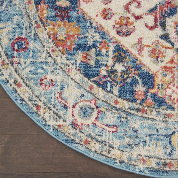 4?Round Ivory and Light Blue Distressed Area Rug - Image 2