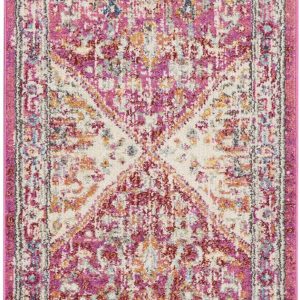 2?x 8?Ivory and Pink Oriental Runner Rug