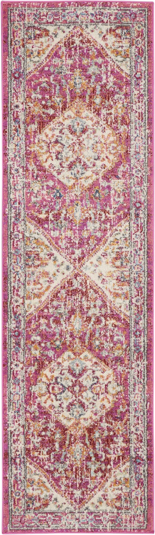 2?x 8?Ivory and Pink Oriental Runner Rug