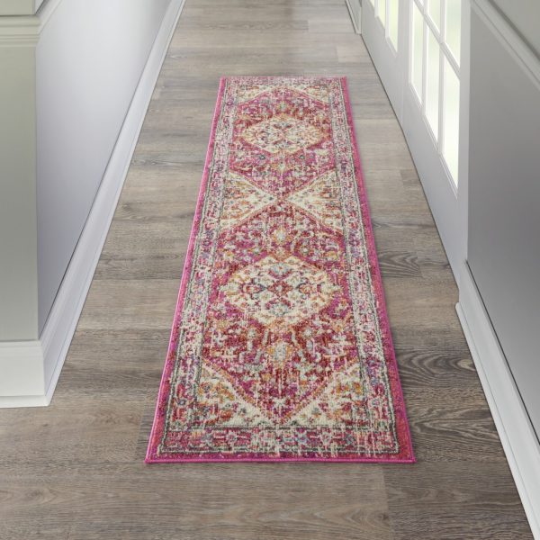 2?x 8?Ivory and Pink Oriental Runner Rug - Image 4