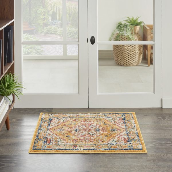 2?x 3?Ivory and Yellow Center Medallion Scatter Rug - Image 4