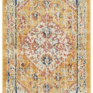 2?x 10?Ivory and Yellow Center Medallion Runner Rug